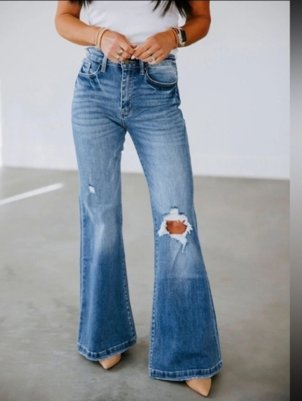Petra 153 High-Rise Wide-Leg Distressed Jeans - Light Blue